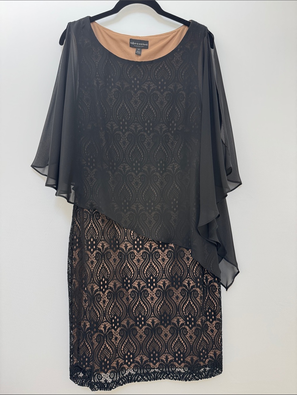 Connected Apparel Black Lace Overlay Dress
